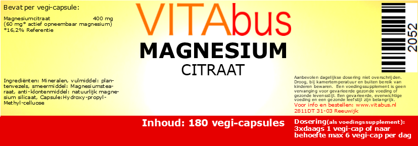 Vitabus Magnesium Citraat 180 vegetarische capsules