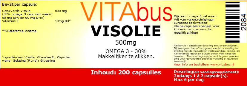 Vitabus Visolie 30% omega 3 500 mg kind 200 capsules