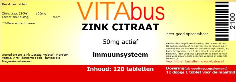 Vitabus Zink Citraat 50 mg 120 tabletten
