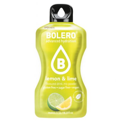 Bolero drink mix lemon & lime (12 sticks): koolhydraatarme limonade in citroen en limoen smaak
