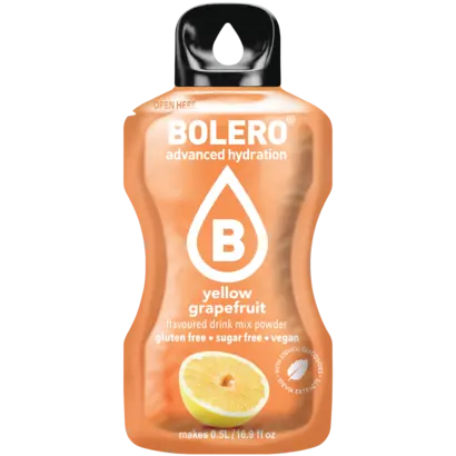 Bolero drink mix yellow grapefruit (12 sticks): koolhydraatarme limonade in gele pompelmoes smaak