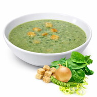 Proteine groene groentensoep met croutons