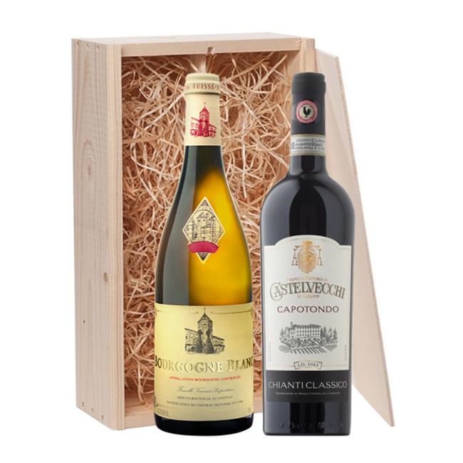 2-fles wijnkist Bourgogne Blanc & Chianti Classico - Bourgogne/Toscane