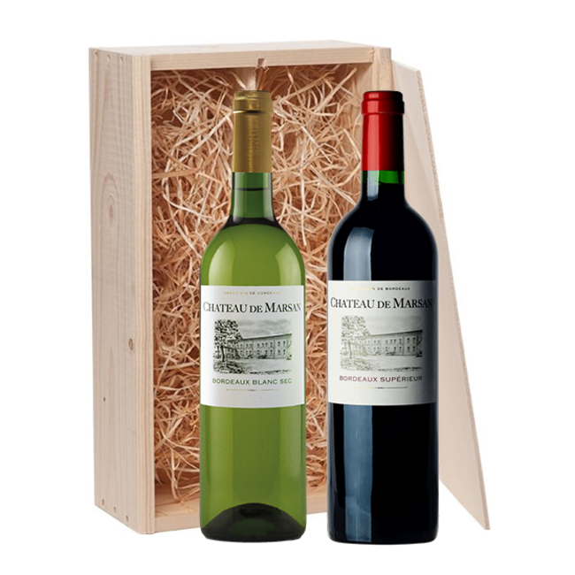 2-fles wijnkist Château de Marsan Blanc & Rouge - Bordeaux, Frankrijk