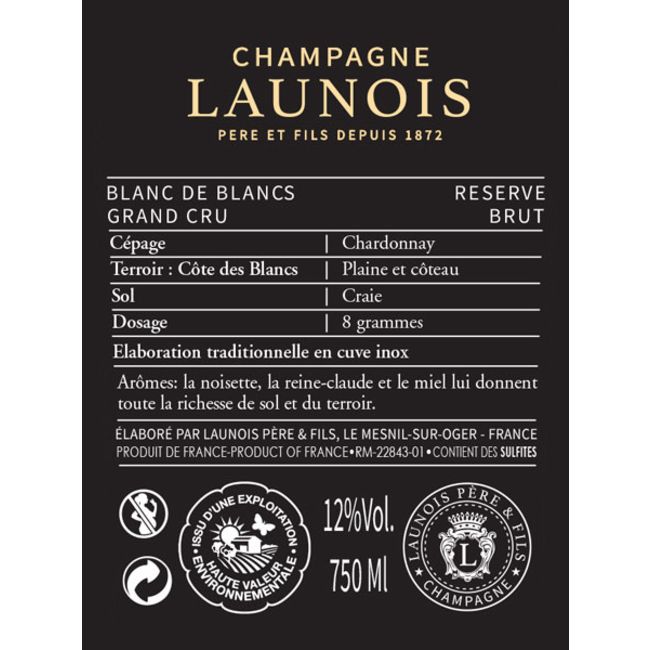 Grand Cru Réserve Champagne Launois Père et Fils MAGNUM 1,5L - Mesnil-sur-Oger, Champagne, Frankrijk