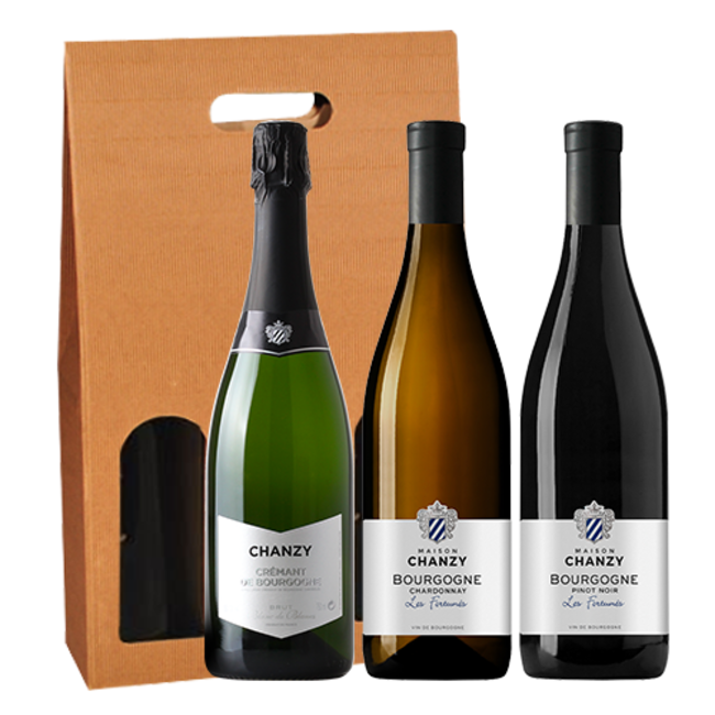 3-fles wijngeschenk Crémant de Bourgogne Brut & Chardonnay Fortunés & Pinot Noir Fortunés Maison Chanzy - Bourgogne, Frankrijk