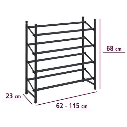 Wenko Zwart uitschuifbaar schoenenrek 4 niveaus Wenko | stapelbaar