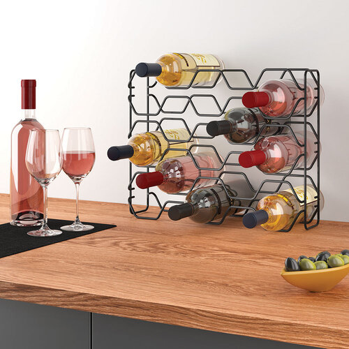 Tomado | Metaltex Zwart hexagon wijnrek voor 15 flessen Metaltex Tomado | Metaltex Zwart hexagon wijnrek voor 15 flessen Metaltex