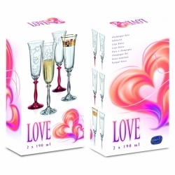 Crystalex Love weiße Champagnergläser mit rotem Fuß 190ml