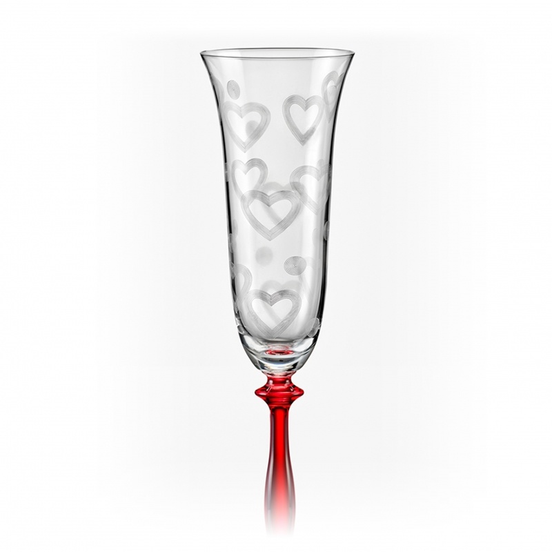 Crystalex Love Witte Champagneglazen met rode poot 190m
