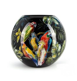 Fidrio Mundgeblasene und handbemalte Fidrio Bolvase Papageien Vase 40cm