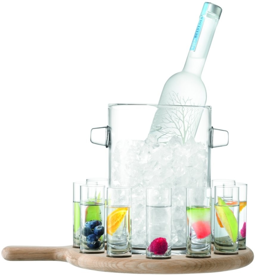 L.S.A. Paddle Wodka Set met Serveerplank en Ijsemmer Set van 13 Stuks