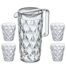 Koziol Crystal Karaf 1,6 liter met 4 Bekers van 250 ml