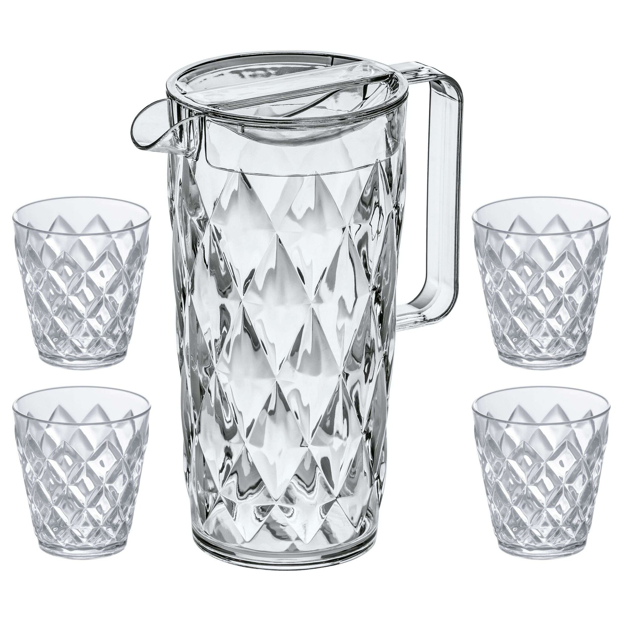 Koziol Crystal Karaf 1,6 liter met 4 Bekers van 250 ml