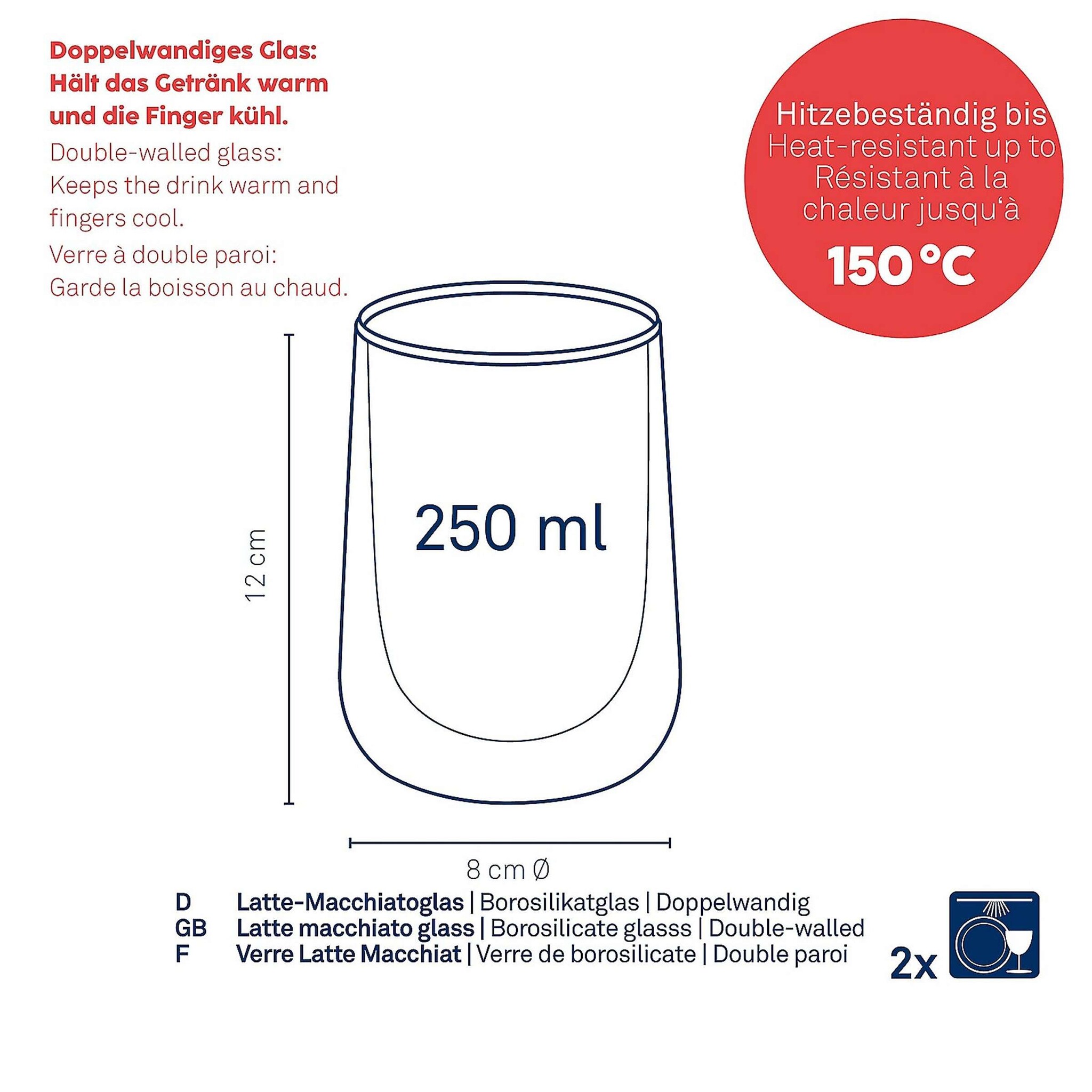 Kela Keuken Fontana Latte Macchiato Glas Dubbelwandig 250 ml Set van 2 Stuks