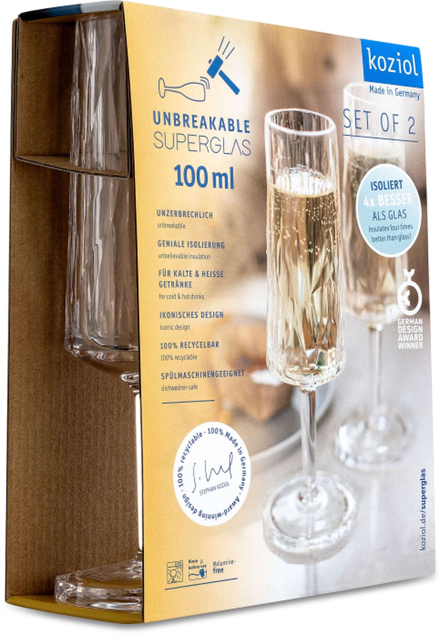 Koziol Superglas Club No. 14 Champagneflute 100 ml Set van 2 Stuks