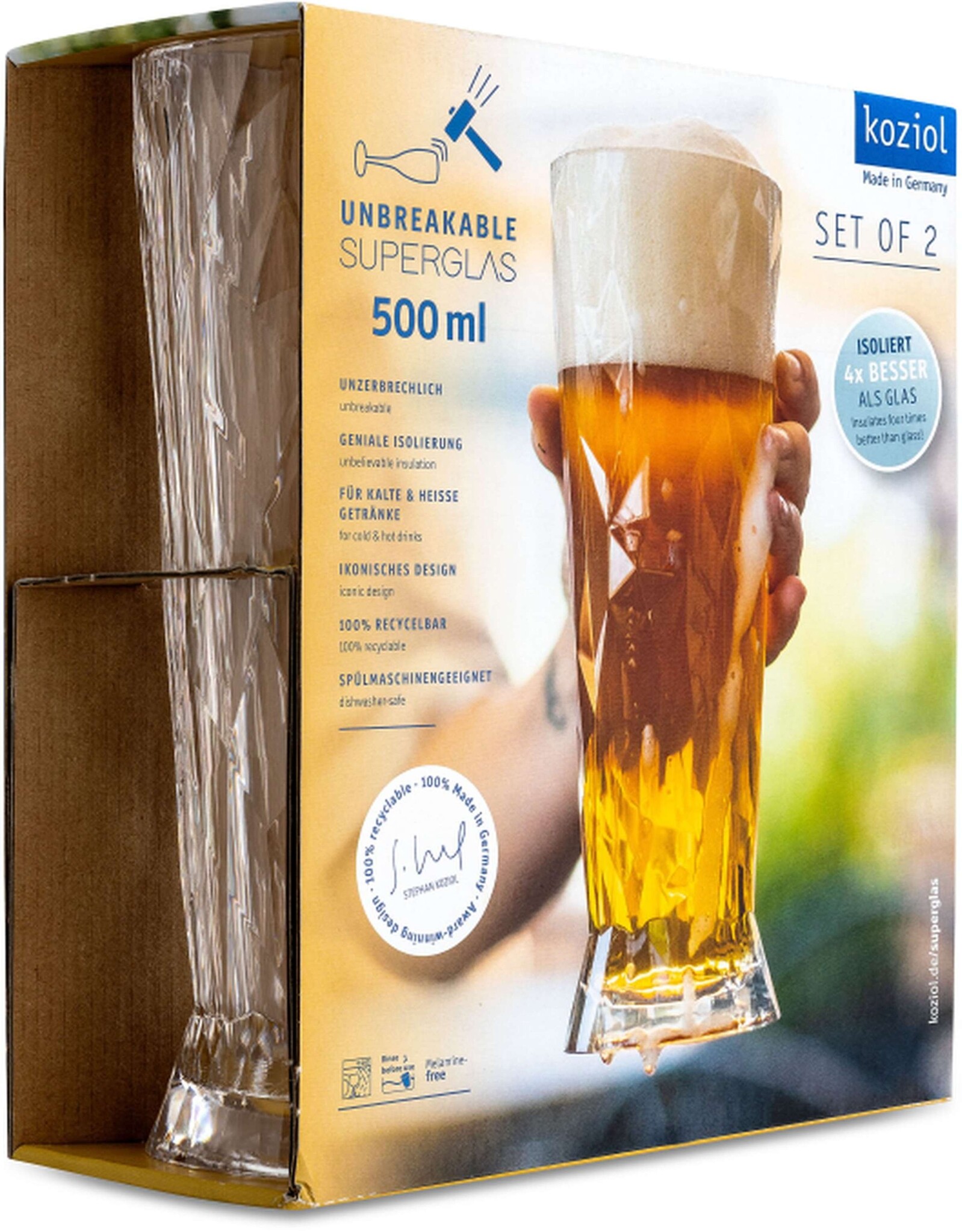 Koziol Superglas Club No. 11 Bier Glas 500 ml Set van 2 Stuks