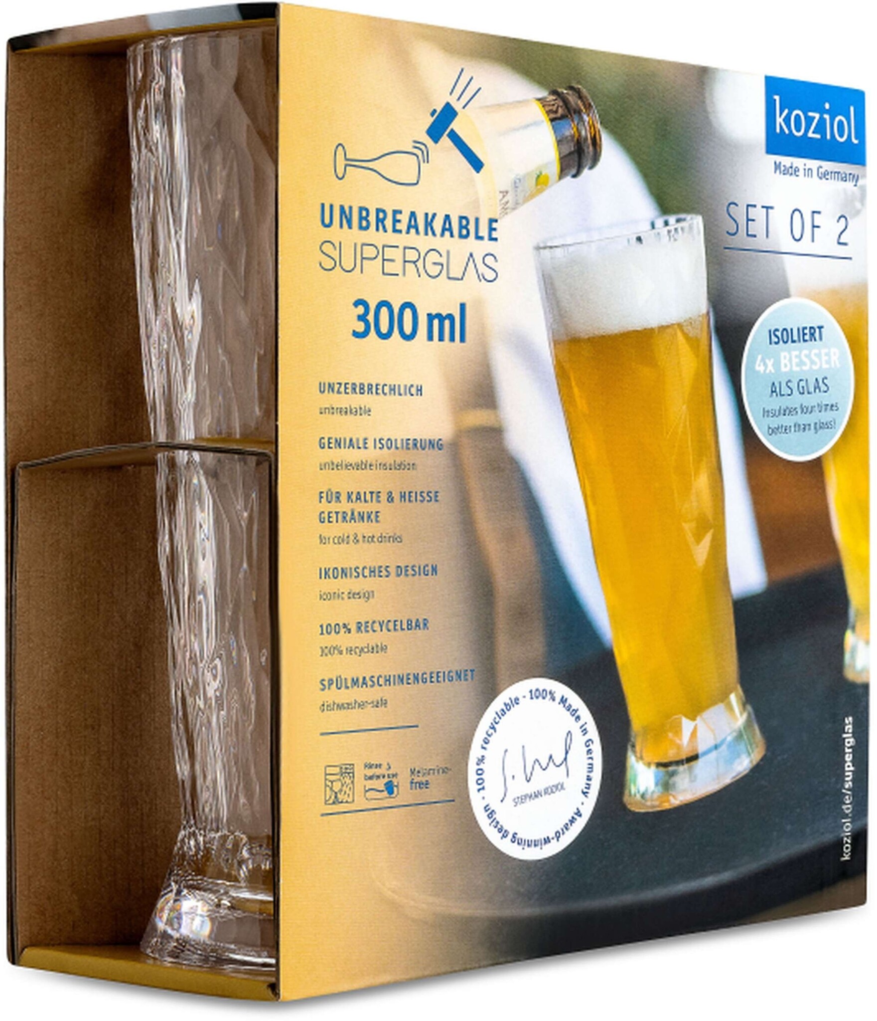 Koziol Superglas Club No. 10 Bier Glas 300 ml Set van 2 Stuks