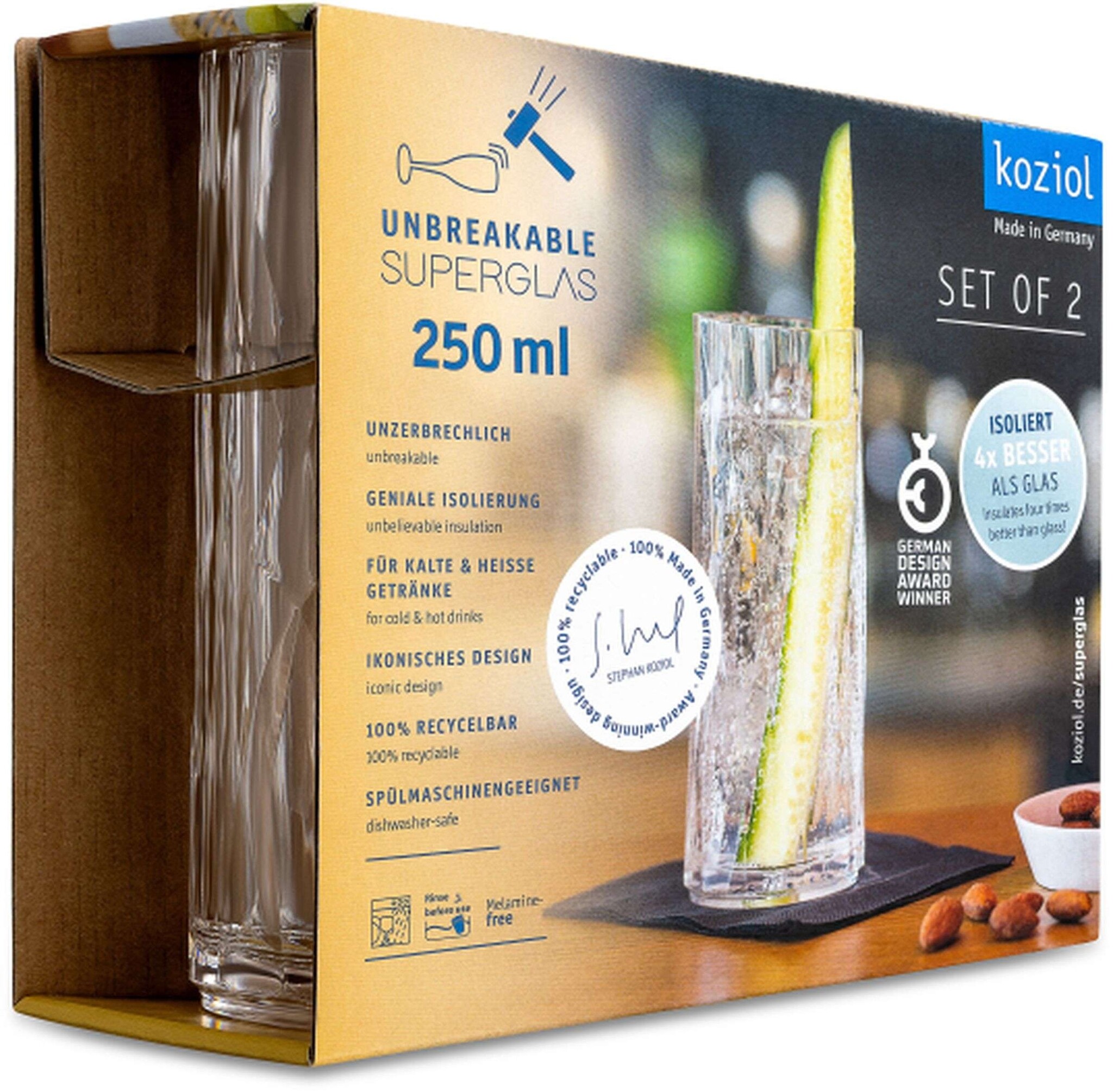 Koziol Superglas Club No. 03 Longdrink Glas 250 ml Set van 2 Stuks