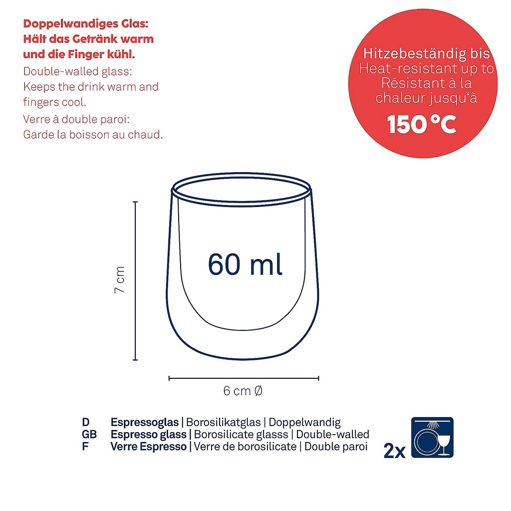 Kela Keuken Fontana Espresso Glas Dubbelwandig 60 ml Set van 2 Stuks