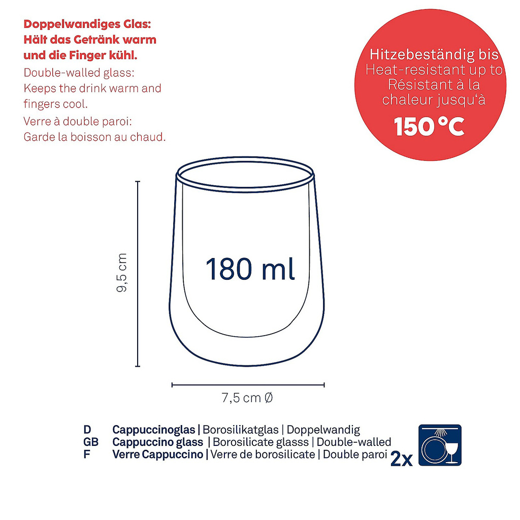 Kela Keuken Fontana Cappuccino Glas Set 180 ml Satz von 2 Stk.