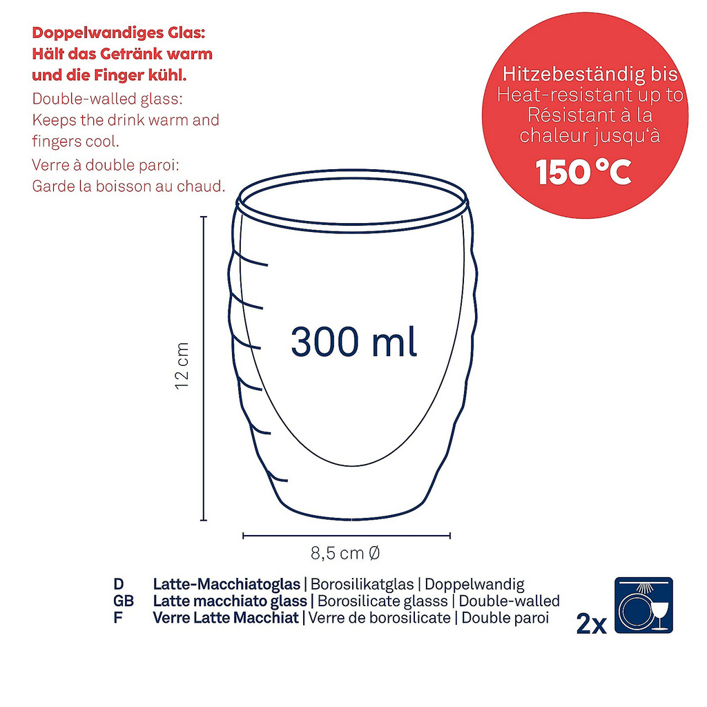 Kela Keuken Cesena Latte Macchiato Glas Dubbelwandig 300 ml Set van 2 Stuks