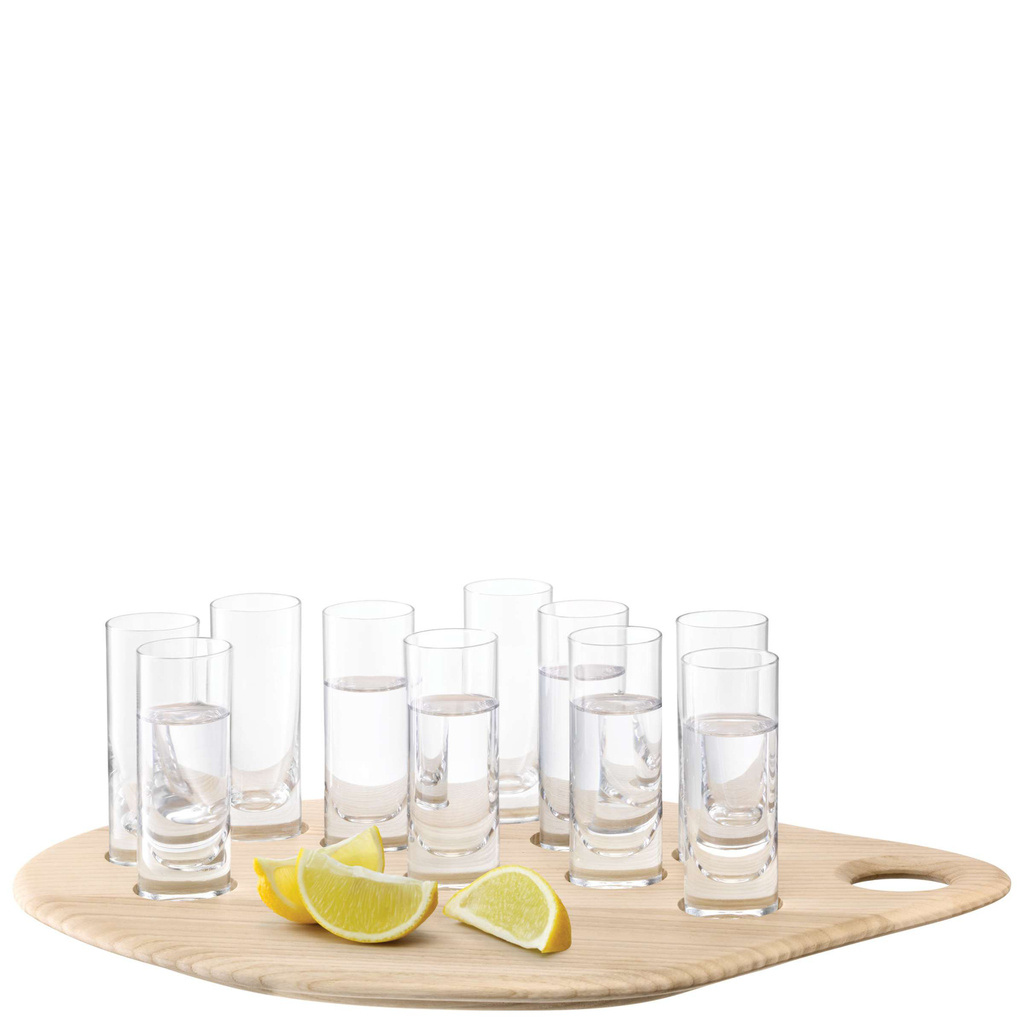 L.S.A. Palette Shotset 10 Glazen met Onderbord Hout