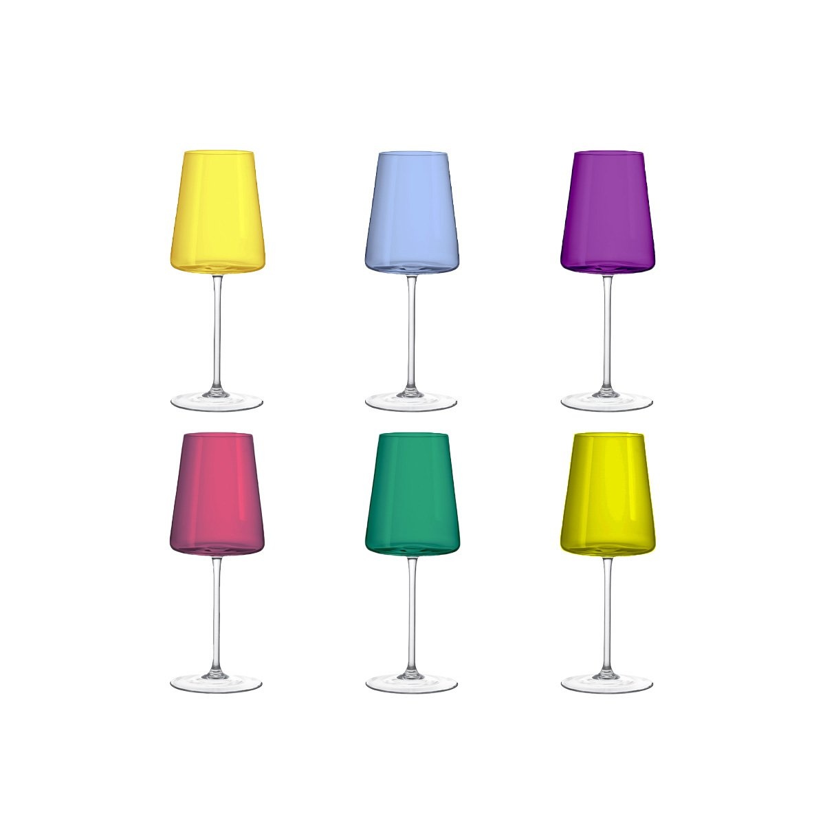 crystalex Multicolor kristallen wijnglazen 400 ml. Set van 6 stuks 