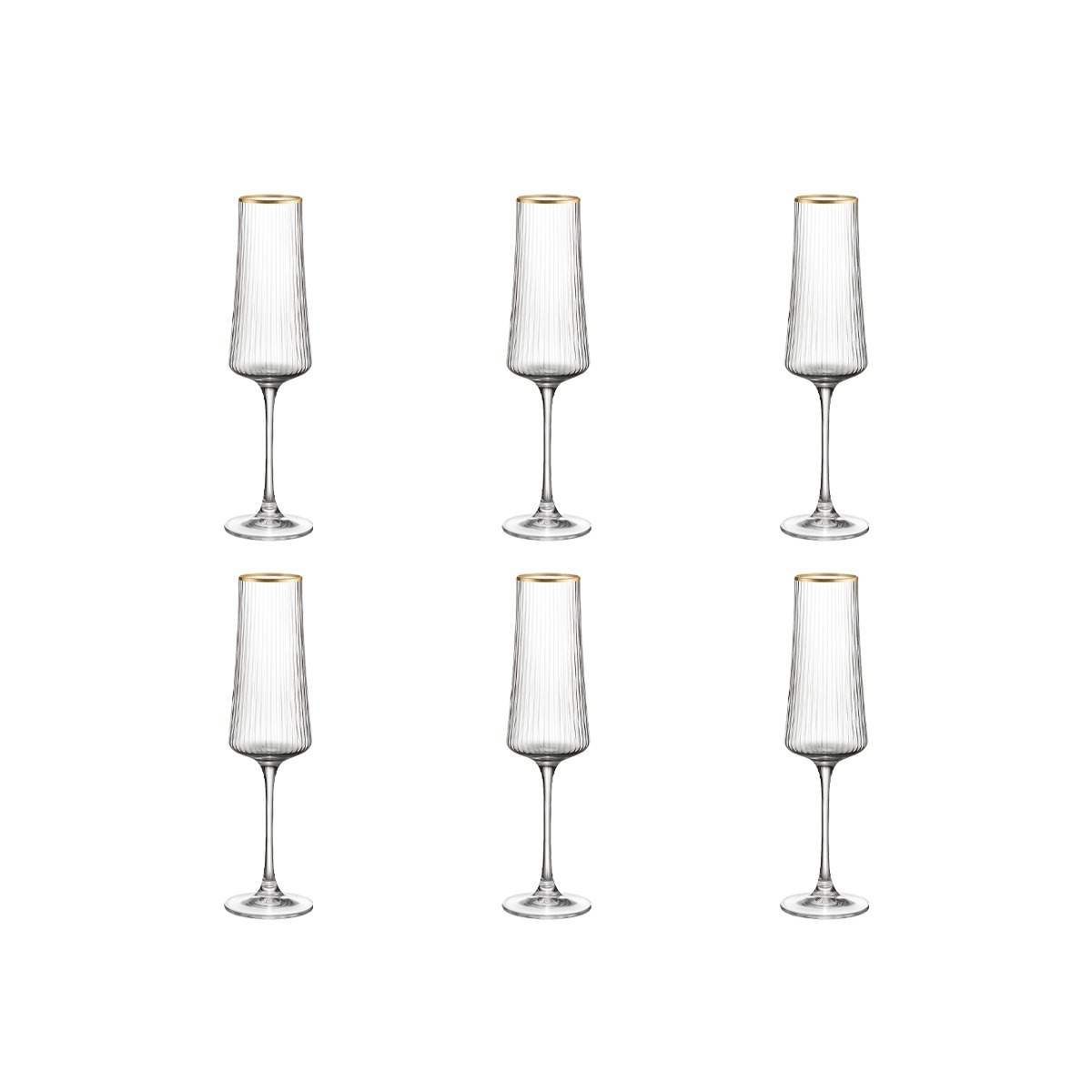 Champagne fluiten vergulde rand 210 ml - veel 6