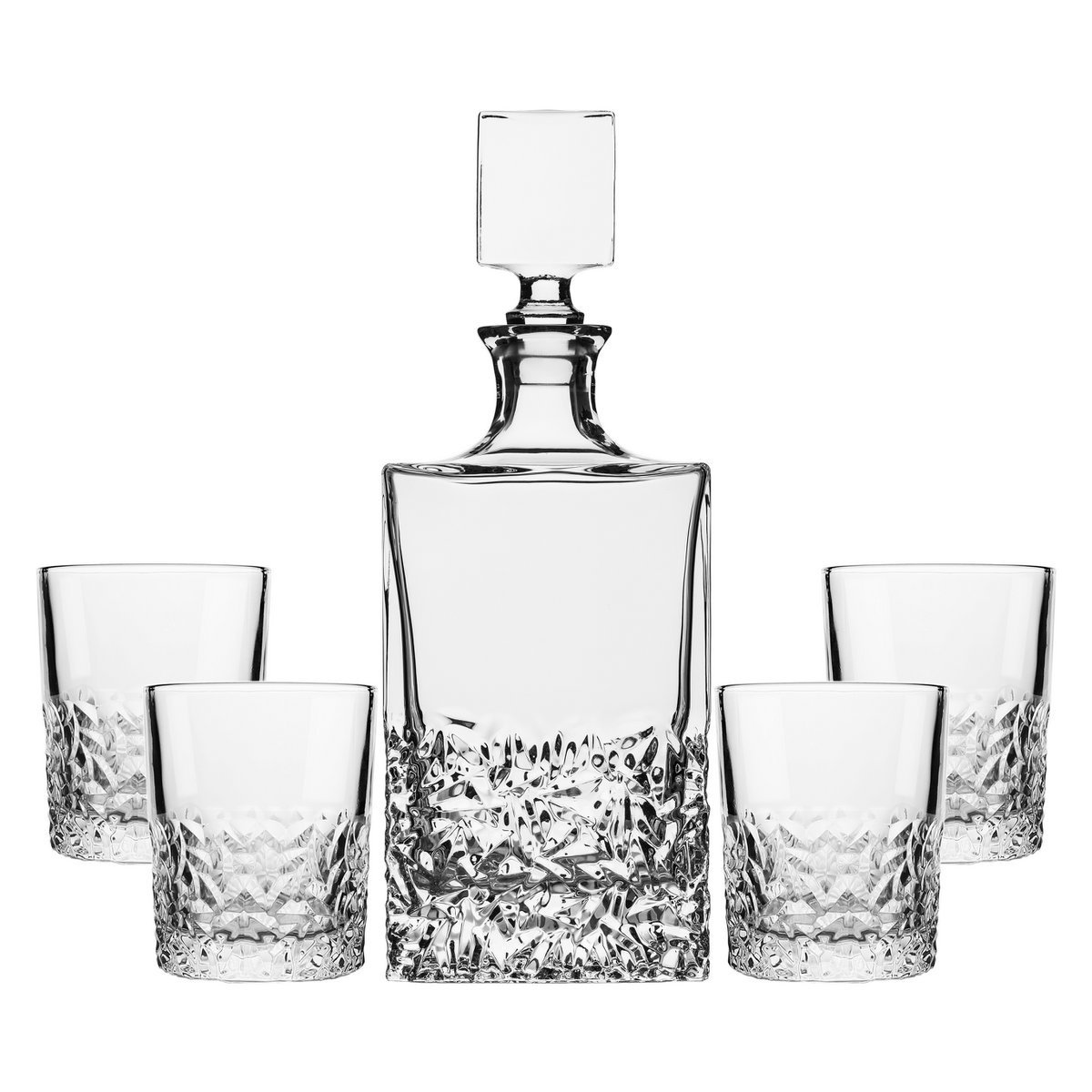 Gehakte glazen whisky set met karaf 850 ml en 4 glazen 280 ml