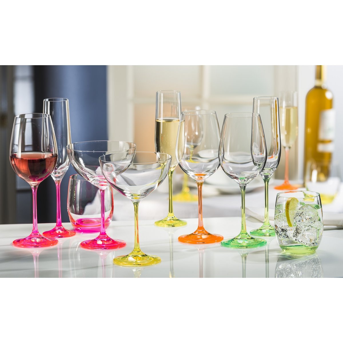 crystalex Neon Kristallen cocktailglazen – Set van 4 Stuks (340 ml)