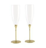 Set van 2 glazen champagne fluiten te voet in gouden metaal