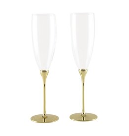 Set van 2 glazen champagne fluiten te voet in gouden metaal