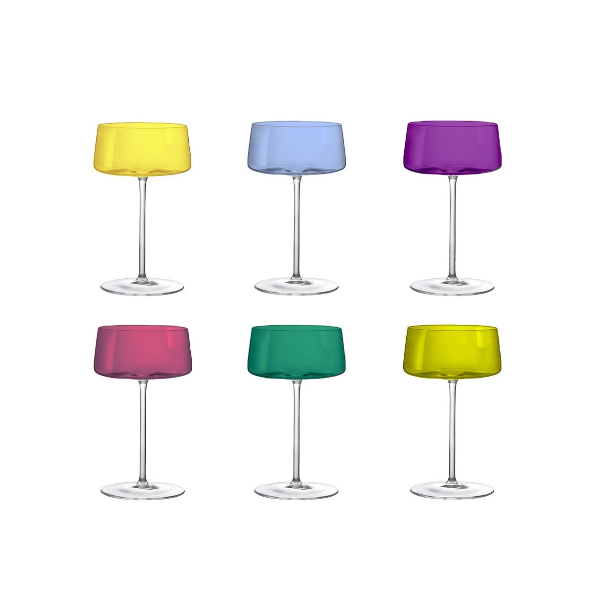 crystalex Kristallen Champagne coupes Colors met vergulde rand. 6 stuks. 220ml