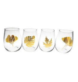 Aulica Gold Leaves Wassergläser – Set mit 4 Stück