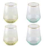 crystalex Yellow en Blue  waterglazen met vergulde rand. set van 4 stuks