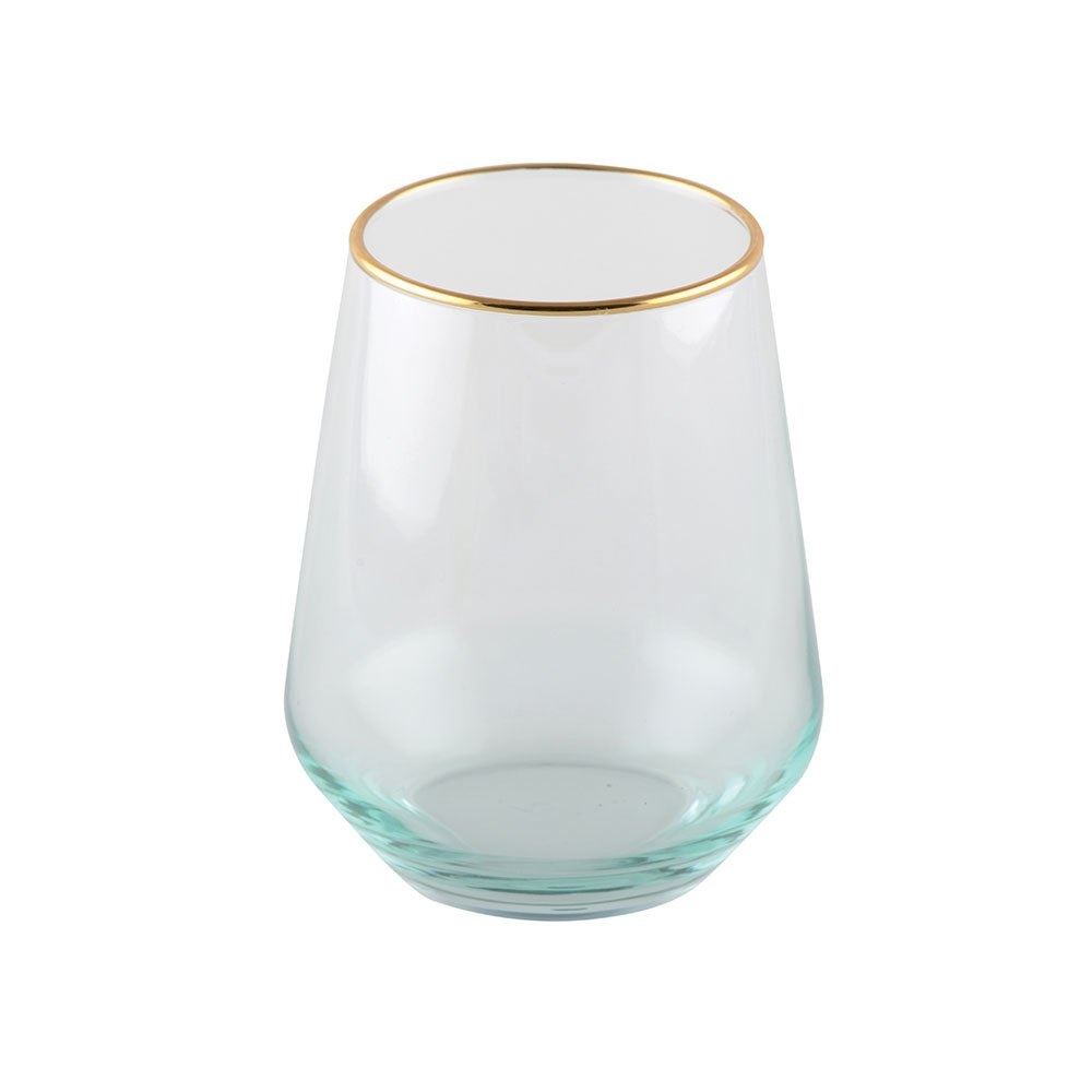 crystalex Gelbe und blaue Wassergläser mit vergoldetem Rand. Set mit 4 Stück