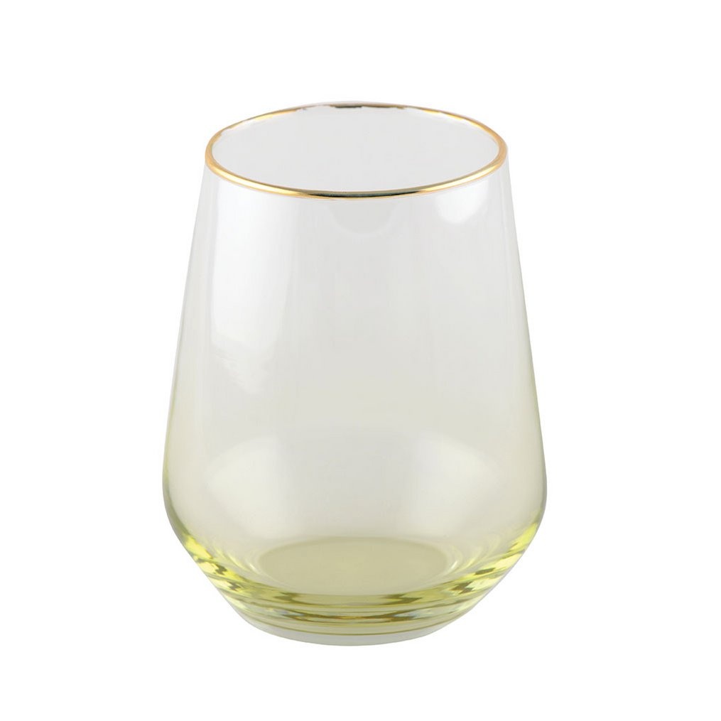 crystalex Gelbe und blaue Wassergläser mit vergoldetem Rand. Set mit 4 Stück