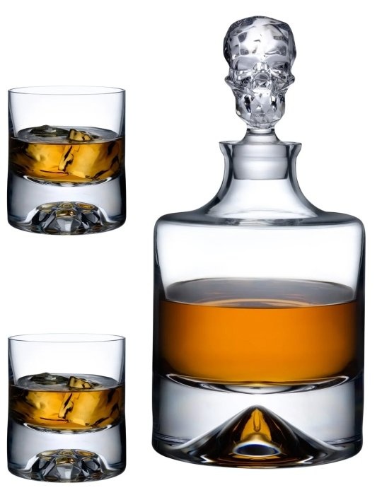 Nude Glass Nude Glass – Doodshoofd Whisky set Shadow – Karaf 1,25 L + 2 Glazen