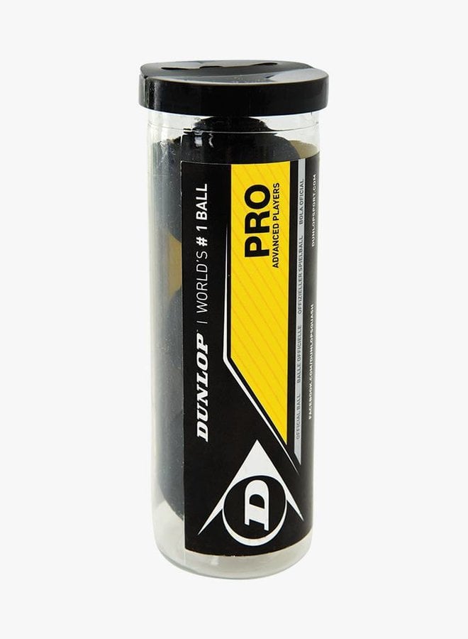 Dunlop Pro Squash Ball (double yellow dot) - Tube of 3