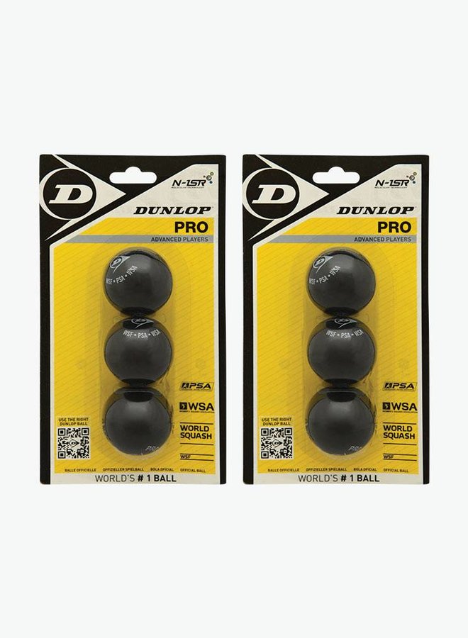 2 x Dunlop Pro Squash Ball (double yellow dot) - 3 Pack