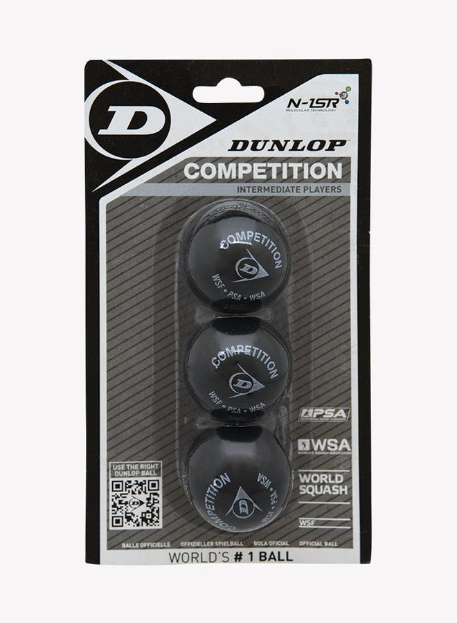 Dunlop Competition Squash Ball (single yellow dot) - 3 Pack