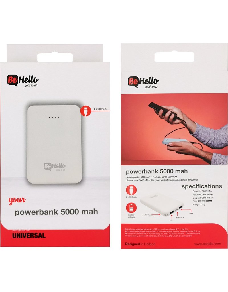 BeHello BeHello Powerbank 5.000 mah Dual USB Ports Wit