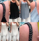 TOPS JURKJES MET GEVLOCHTEN BANDJES ZILVER MATEN 48/50 TOT 56