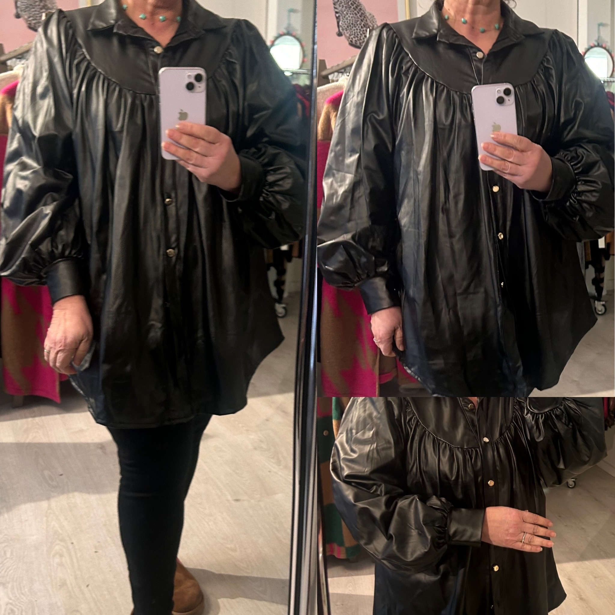 LEATHER CHIQUE FALL BLOUSE MATEN 48 TOT 52/54