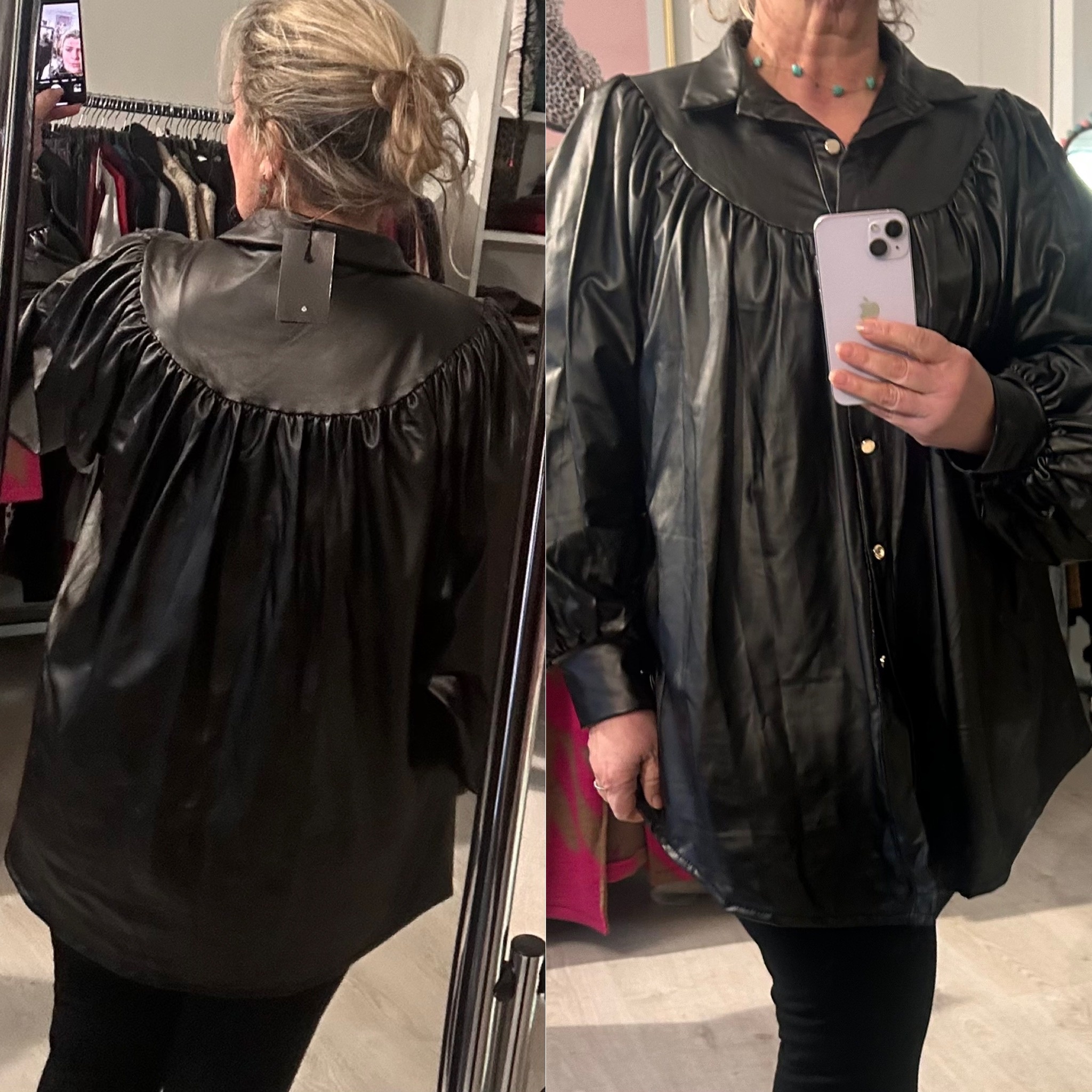 LEATHER CHIQUE FALL BLOUSE MATEN 48 TOT 52/54
