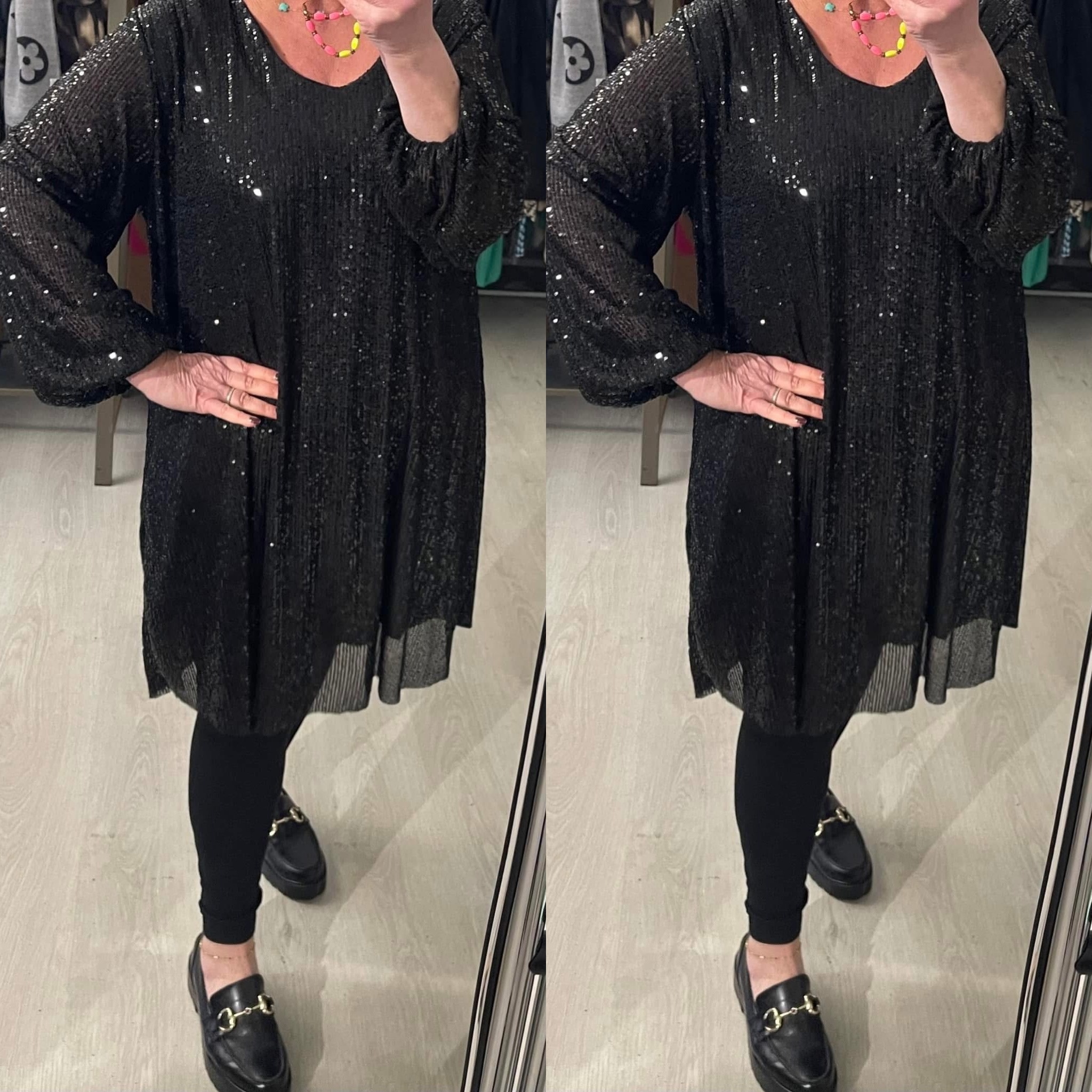 TUNIEK JURK GLITTER CHIQUE MATEN 46/48 TOT RUIME 52