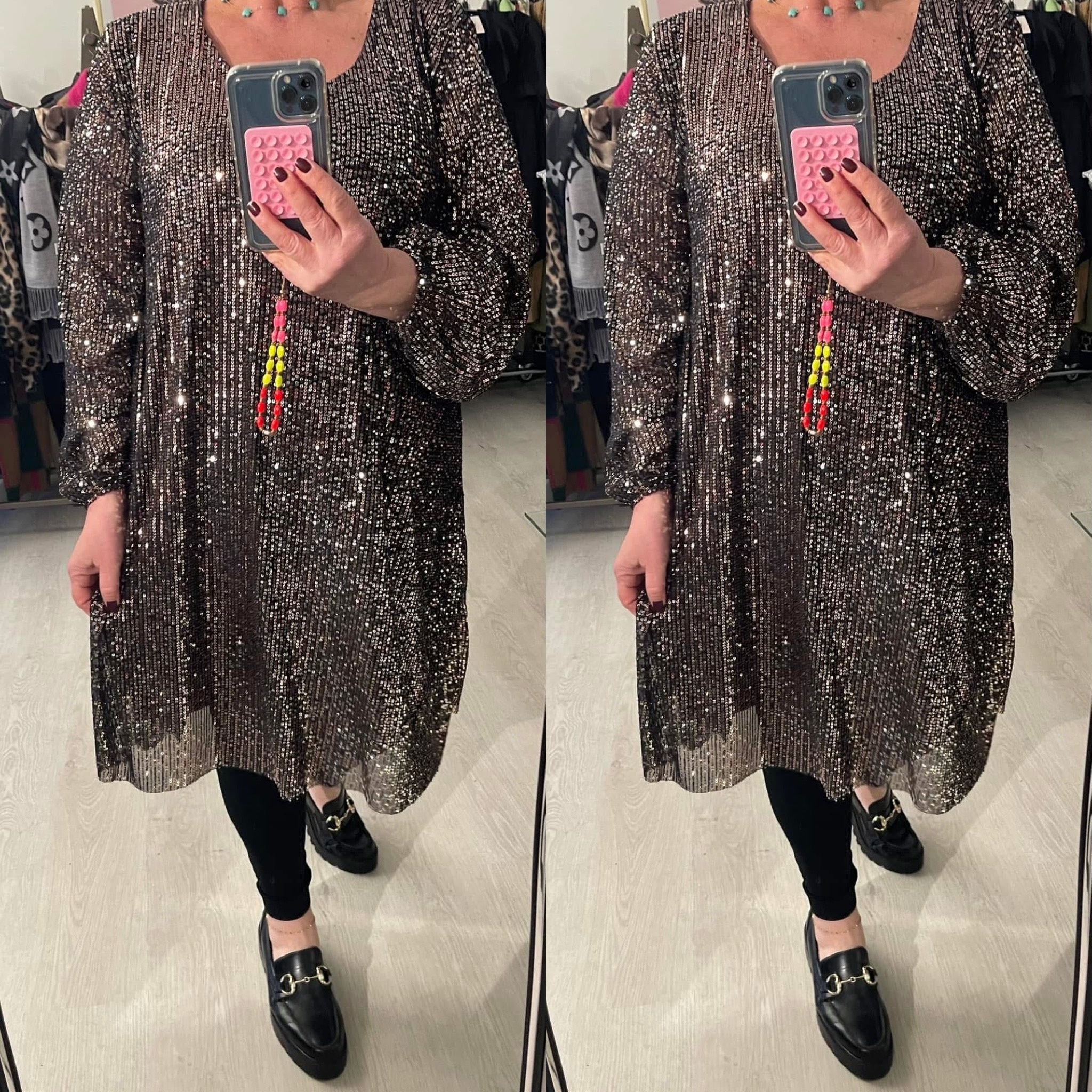 TUNIEK JURK GLITTER CHIQUE MATEN 46/48 TOT RUIME 52