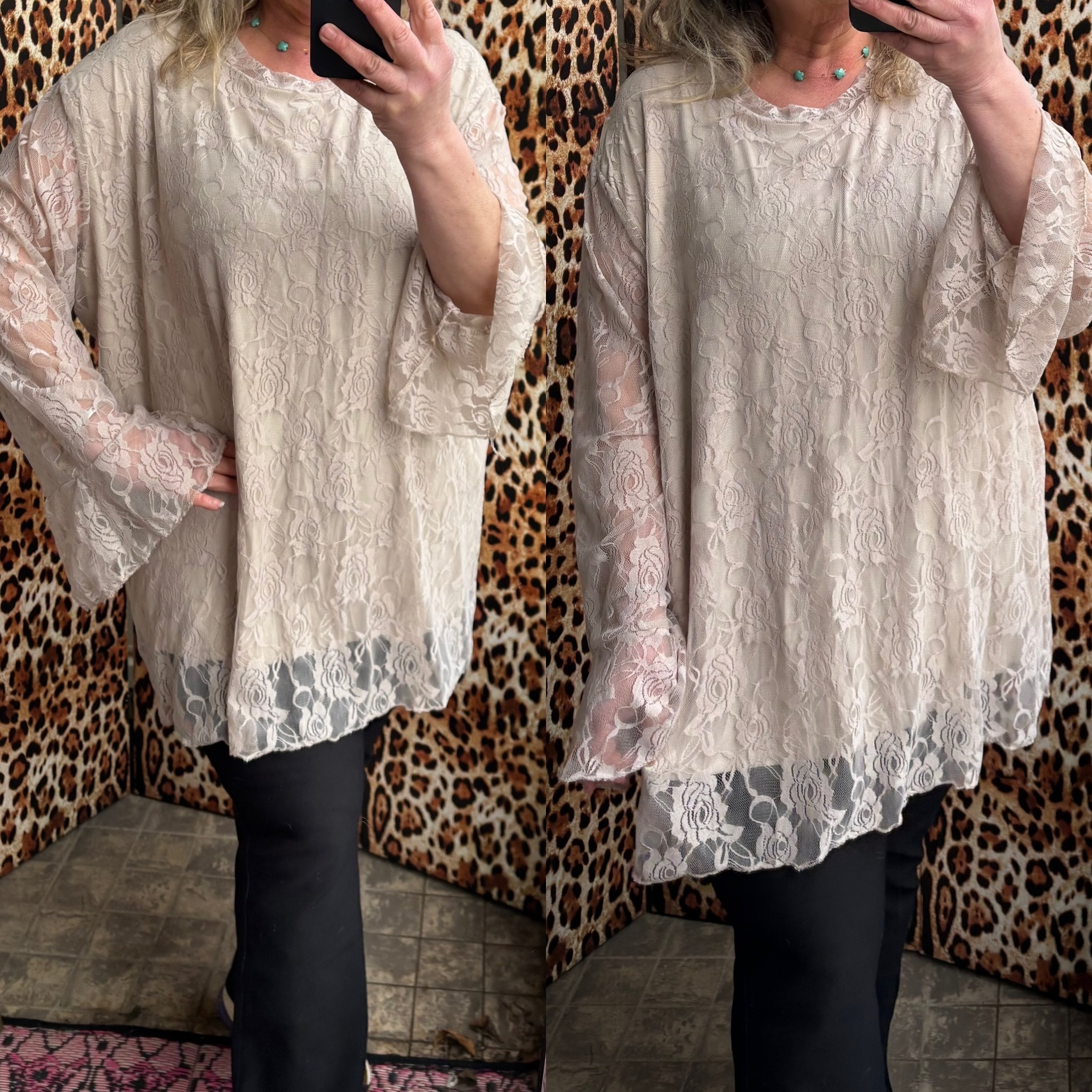 KANT LACE TUNIEK TROMPET MOUW MATEN 50 TOT 54 RUIM