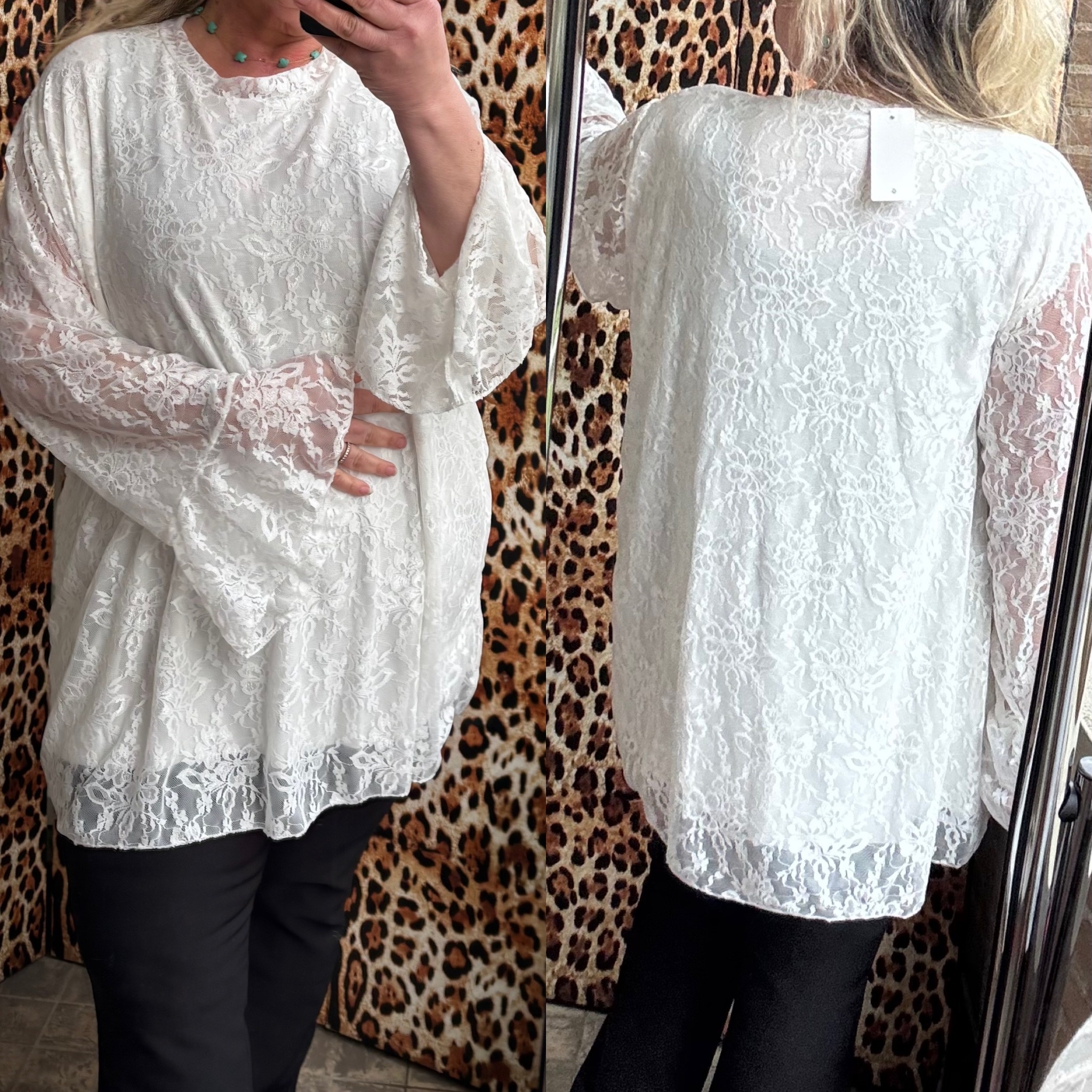 KANT LACE TUNIEK TROMPET MOUW MATEN 50 TOT 54 RUIM